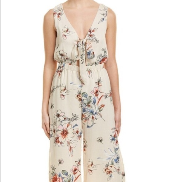 SAGE THE LABEL Eden Tie Front Wide Leg Jumpsuit Size Medium in Natural Floral - Picture 16 of 16